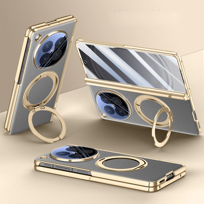 For OPPO Find N6 Case GKK  Leather +PC Hinged Folding Cover with Magnetic Rotating Ring Holder Stand with HD Privacy Glass