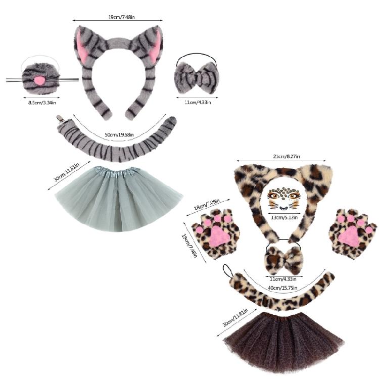 Kids Animal Costume Cats Ears Headband Bowtie Tutu Skirt Tail Set Cats Costumes Accessories for Halloween Party Decors