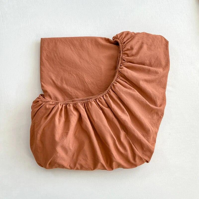 Cotton Bedding Fitted Sheet Elastic Band Around Mattress Cover Single Double King Queen Size Solid Color Bed Cover No Pillowcase
