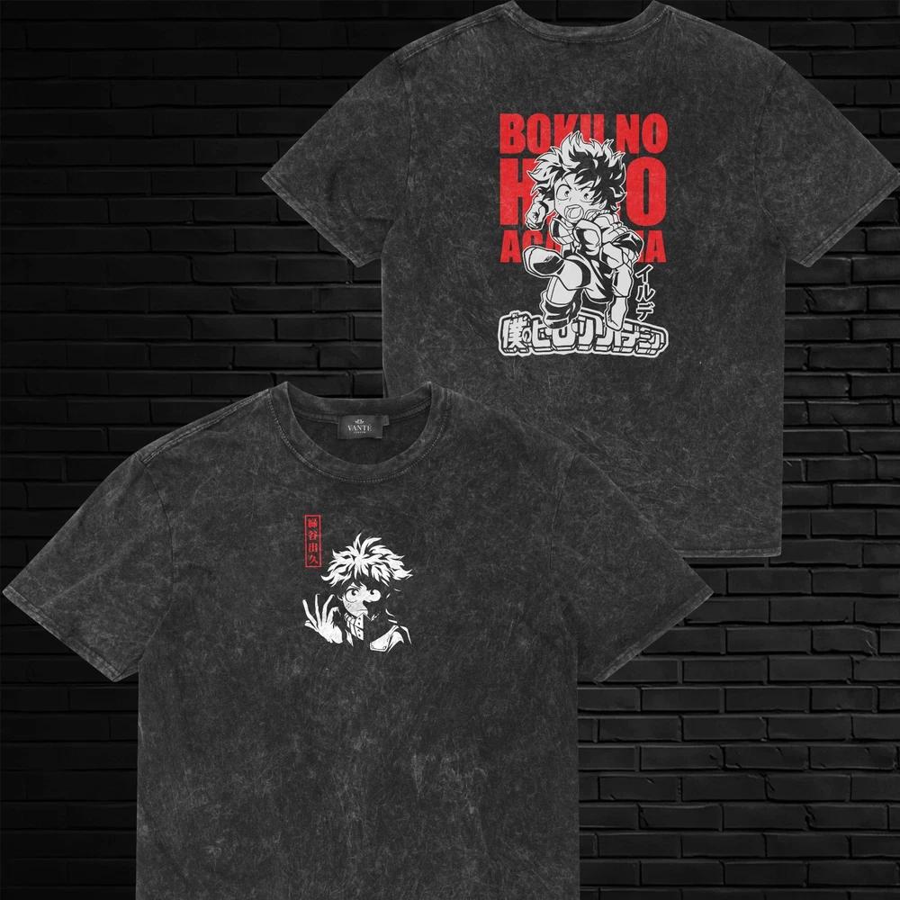 Deku TShirt Acid Wash Powerful Hero Graphic Tee Mens Unisex Cotton Gift L
