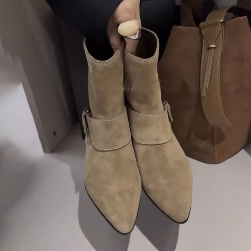 2024 Semsket Dames Slim Ankelstøvletter Moteable Slip-On Dames Elegante Flate Hæler Korte Støvletter Casual Street Style Damestøvletter