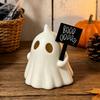 Glowing Halloween Decorations Light Up Ghost Figurine, Cute Small Resin Statue, Spooky Desktop Healing Room Decor Ornament for Table Mantel