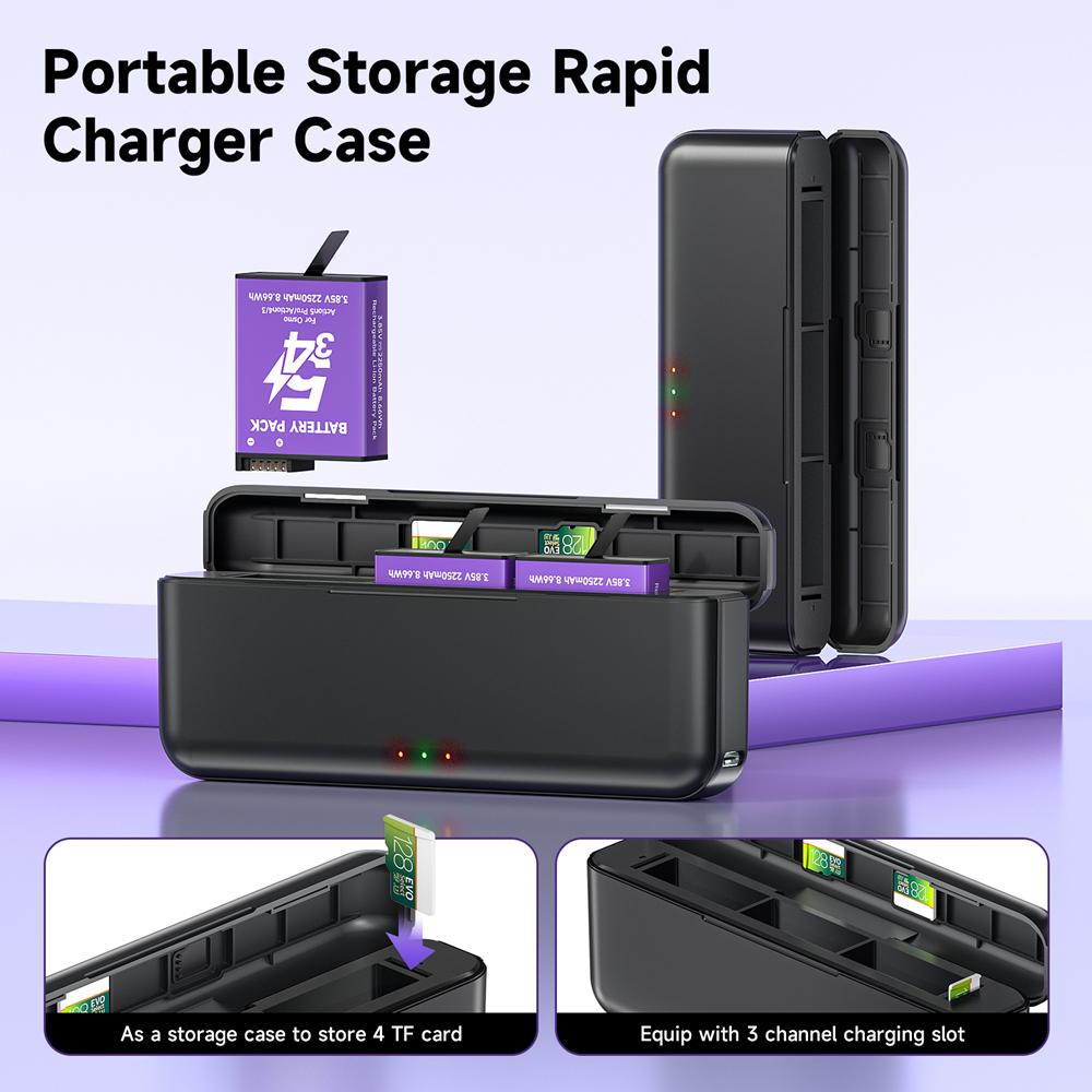 2250mAh Für DJI Osmo Action 5 Pro Action 4 Kamera-Akku mit 3-Kanal-Schnellladegerät Für DJI Osmo Action 4/3 Zubehör