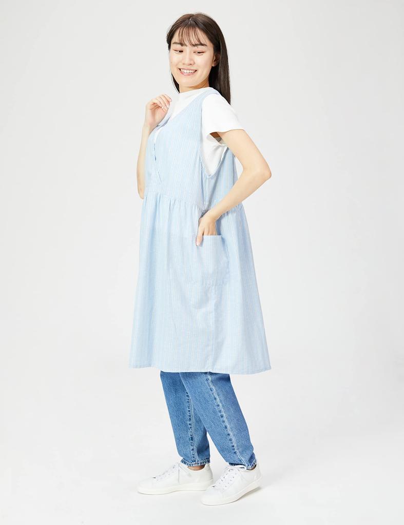 Striped BL [Hiba Japan] Apron, Linen-Stuffed 2-Way Apron, AP42235, M-L