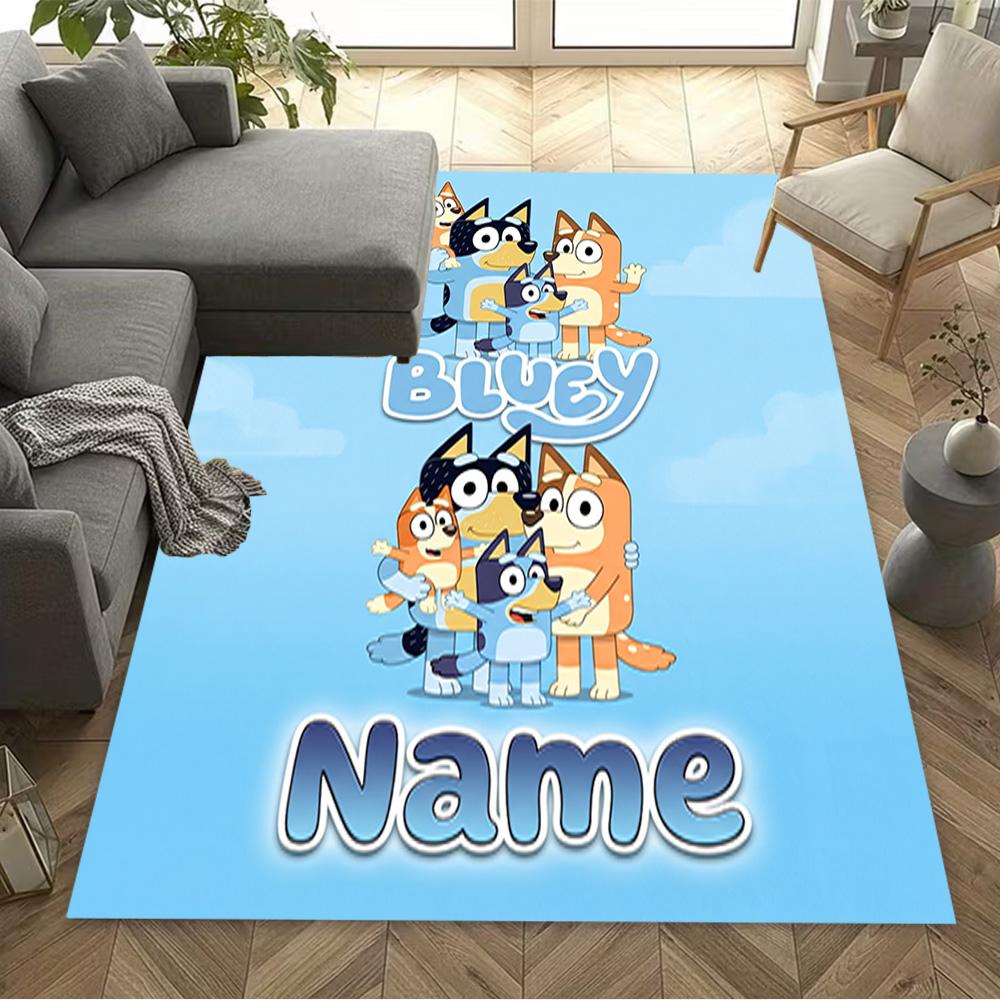 Bluey Family Adventure Customize Text Carpet Suitable for Living Rooms Study room Foyer Kitchen Anti-slip Rug Anime Office Decor
