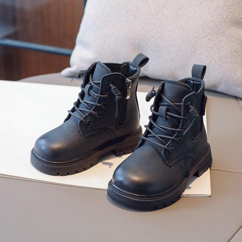 Kids Girls Boys Leatherette Martin Boots Winter Anti-Slip Soft Sole Mid-Calf British Style