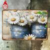 1pc Vintage Daisy Metal Sign Rustic Blue Pot Floral Wall Decor 2D Flat Iron Art for Home Restaurant Bar Garage 8x12 Inch