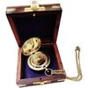 India Brass Push Button Compass Chain With Wooden Box Collectible Gift Compass  (Gold)