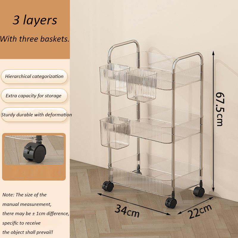 UNTIOR Transparent acrylic trolley cosmetics bedroom living room snack storage shelf bathroom mobile home shelfstorage shelf