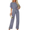 Women's Elegant Slimming Jumpsuit Solid Color Short Sleeve Batwing Lace Up Waist Commuting Pantis Fashion