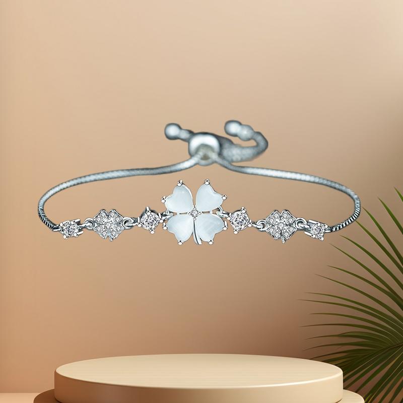 1Pcs Adjustable Chain Four Leaf Clover Bracelet Women Lucky Zircon Opal Jewelry Everyday Gift for Sister