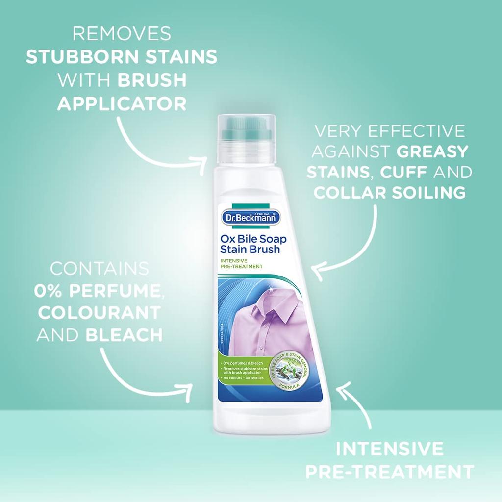 Dr. Beckmann Pre Wash Stain Remover with Brush 250ml | Works 1st Time Against Tough Stains