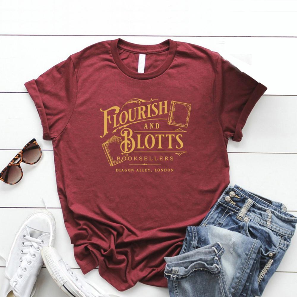 Flourish and Blotts T Shirt Wizard Book Magic Wizard Vintage Tee Bookish Gift HP Fan Tshirt Short Sleeve Graphic T Shirts Top