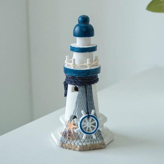 Retro Lighthouse Ornament Handmade Rustic Wooden Lighthouse Statue Coastal Table Centerpiece for Ocean Theme Party Beach House Decor