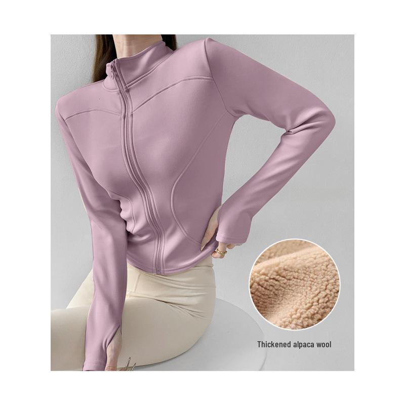 Women's Velvet Plus Long Sleeve Fitness Jacket - Slimming Stand Collar Yoga Top
