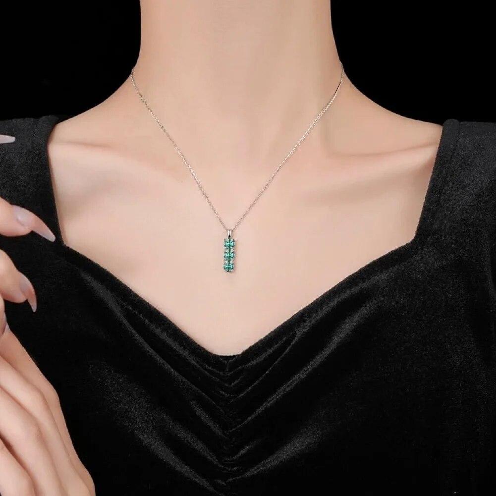 Green Moissanite  1.5 Carat Necklace Pendant 100% S925 Sterling Silver Gemstone Neck Jewelry Pass Diamond Tester GRA
