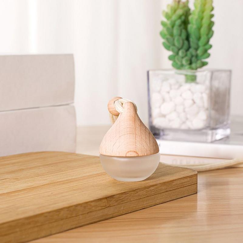 Empty Car Air Freshener Pendant Perfume Glass Bottle With Wooden Caps Refillable Car Essential Oil Diffuser Bottle