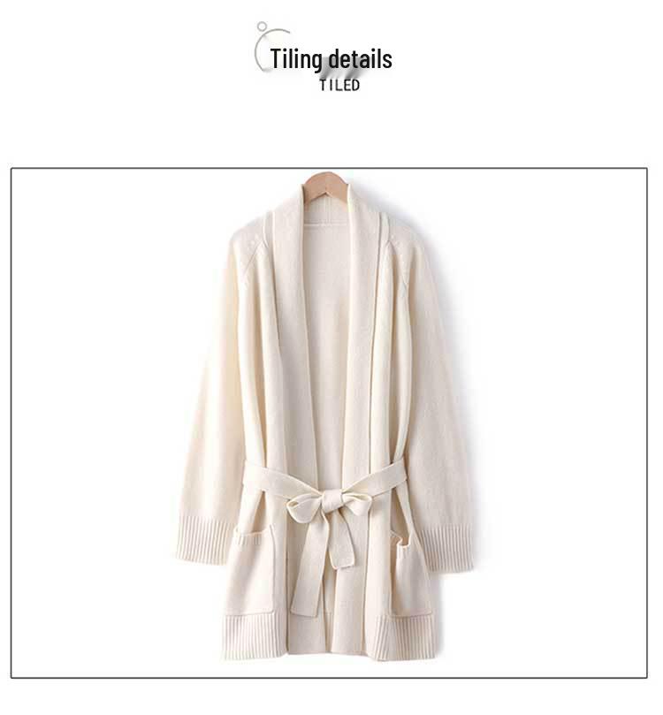 Autumn-Winter Cashmere Knit Women's Long Sleeve Loose Cardigan with Belt