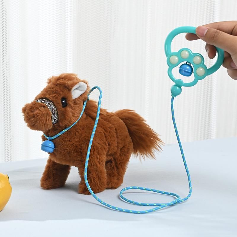 Electric Walking Plush Horse Doll with Neighing Sounds and Leash – Electronic Pet Toy for Children