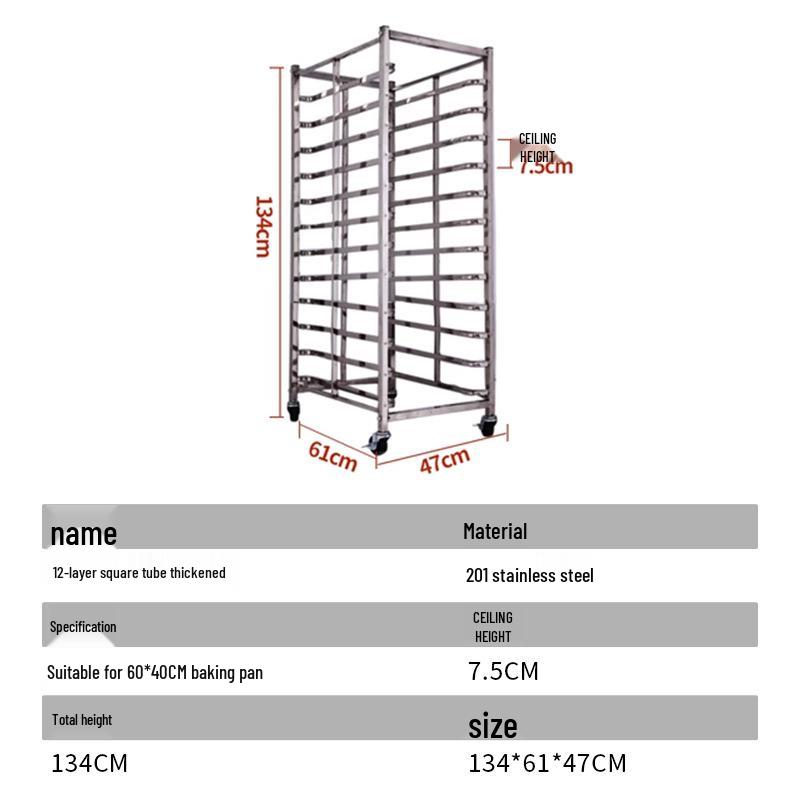 Stainless Steel Baking Pan Rack Trolley for Bread and Toast Drying
