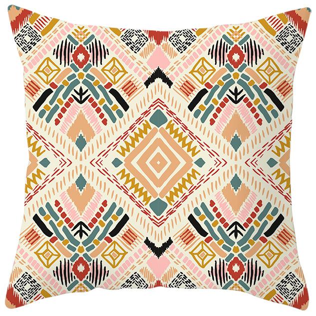 New Ethnic Style Pillow Cover Bohemian Color Geometric Pattern Peach Leather Velvet Retro Pillow Cushion Cover
