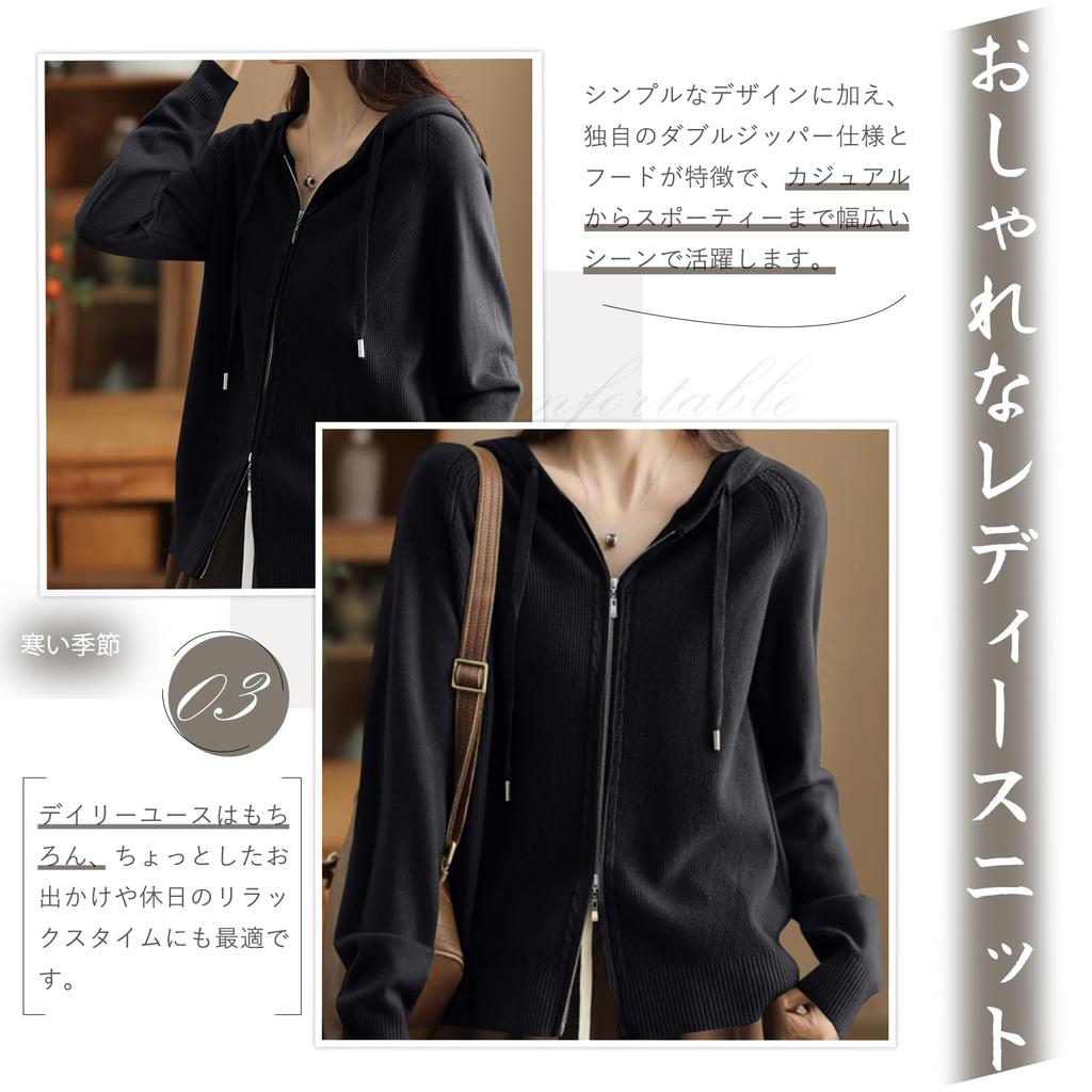 Z8two Hooded Knitted Long Knitted Solid Winter Women's Hoodie, Zip-Up, Double-Zip Coat, Cardigan, Sweater, Stylish, Sleeve, Cute, Sweater, Soft,