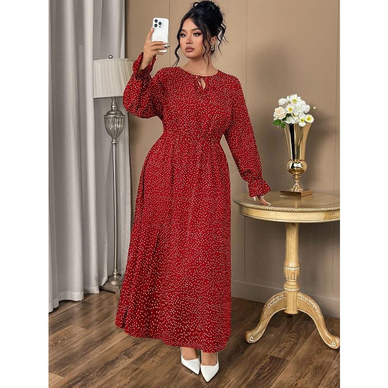 New Summer Printed Large Size Women's Dress with Polka Dot Fashion Loose Long Sleeve Women's Long Dresses Elegant Casual A Line Beach Ladies Dress