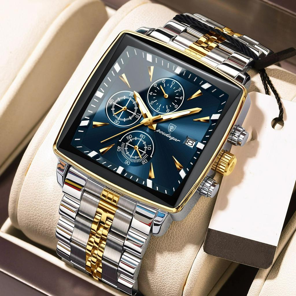POEDAGAR Top Luxury Male Wristwatch Waterproof Luminous Stainless Steel Men Watch Chronograph Date Business Quartz Men's Watches