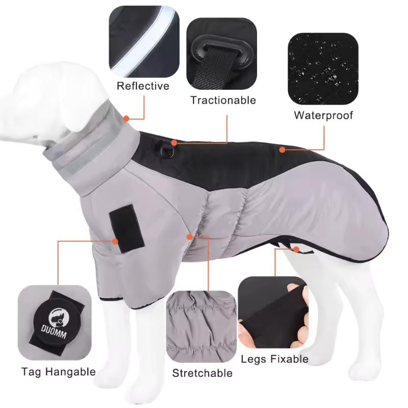 Autumn Winter Warm Dog Down Jacket Waterproof Large Dog Coat Reflection High Collar Pet Clothing for Medium Large Dogs