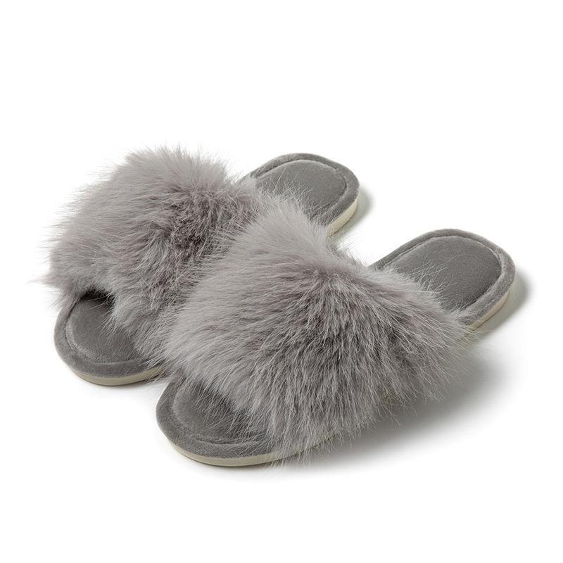 Ins Open Plush Slippers Home Less Plush Slippers Indoor European and American Plush Slippers