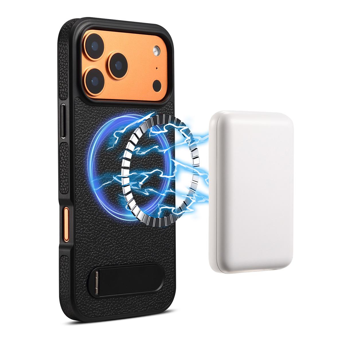 

DENIOR A25+3 For iPhone 17 Pro Case Compatible with MagSafe Litchi Texture Leather PC TPU Kickstand Phone Cover