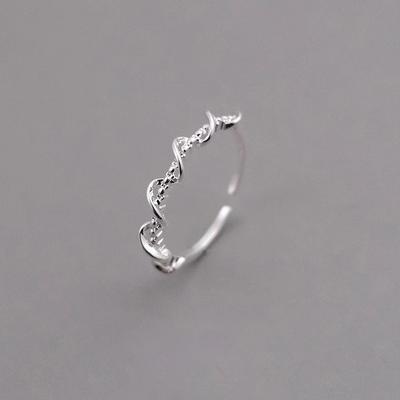 Korean Style Sweet S925 Silver Line Winding Simple Fashion All-Match Wave Irregular Opening Adjustable Female Ring