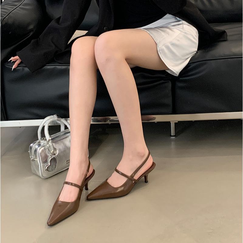 Pointed thin strap strap Baotou empty sandals women's shoes spring and summer new gentle and versatile high-heeled single shoes