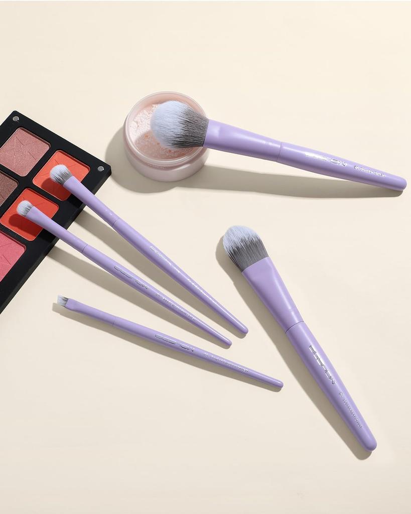 EIGSHOW Makeup Brush Professional Silver Ion Super Soft Fiber for Everyday with Portable Case 5-Piece Set, Grade, Treatment, Wool, Makeup, (Purple)