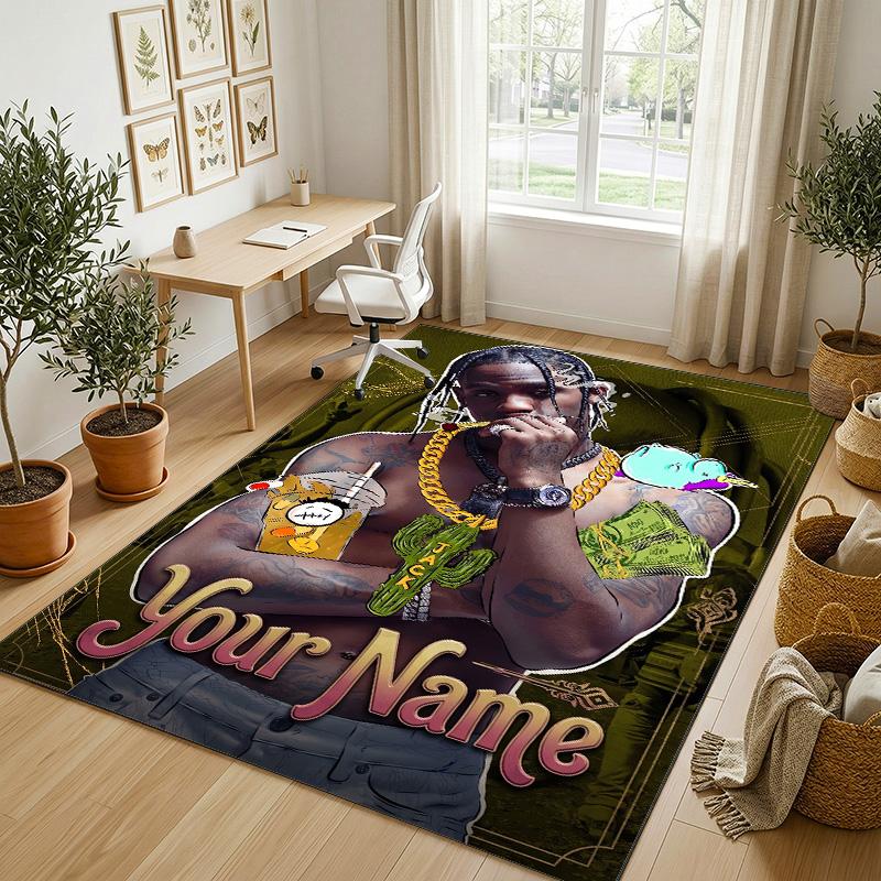 Personalized Crystal Velvet Carpet,Travis Scott Custom Printed Name, Plush Area Rug For Home Indoor Decor
