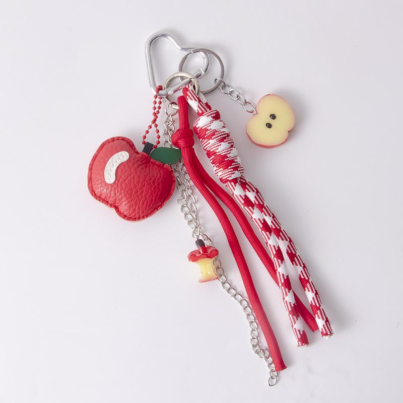 1 Piece Leather Apple Backpack Pendant DIY Decoration Creative Weaving Rope Fruit Keychain Bag Accessories