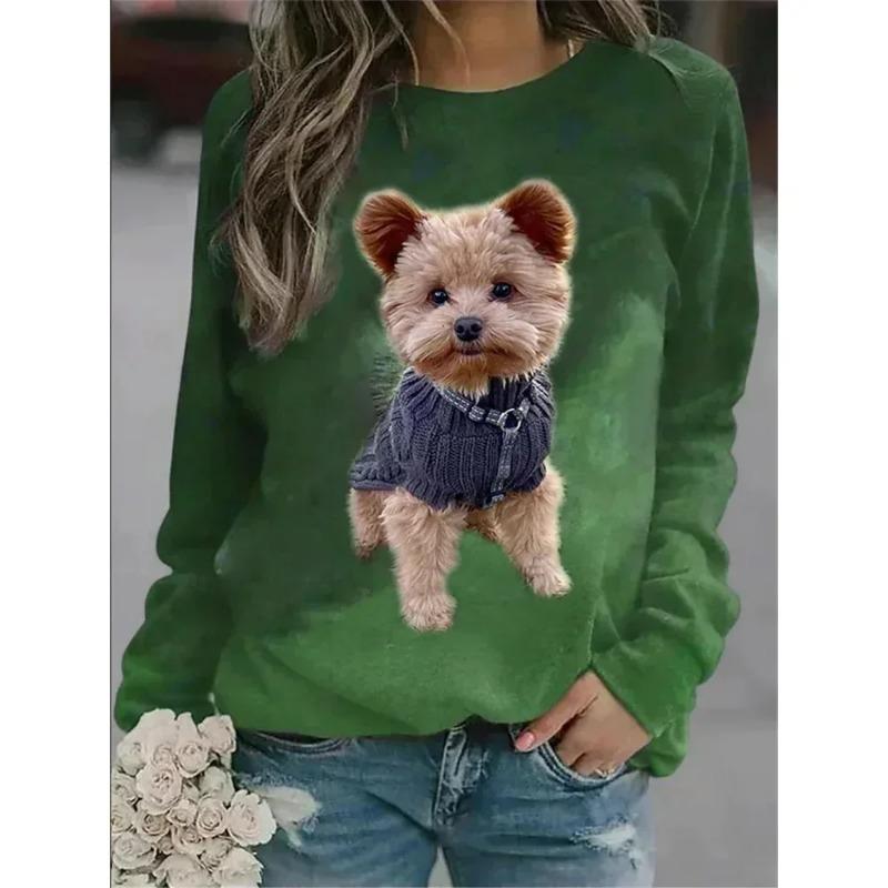 Women's 3D Pullovers O-neck Long Sleeve Cat Puppy Fashion Animal Cute Pet Print Hoodies Large Casual Street Wear Oversize Sweatshirt Ootd