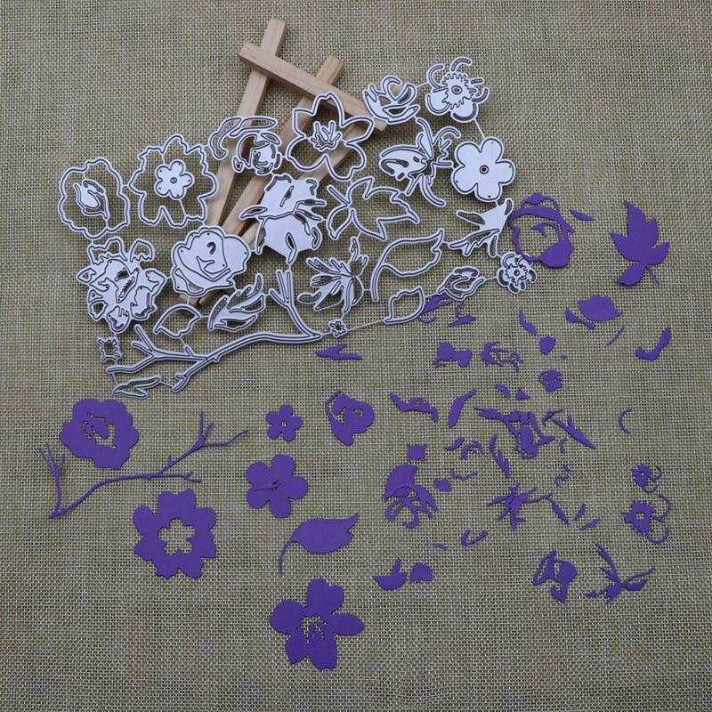 Grener Blomster Blader Sett Metall Skjæredies Stensiler for DIY Scrapbooking fotoalbum Preging