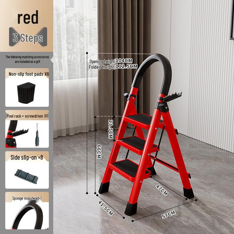 Red Multi-Functional Portable Indoor Folding Ladder: Lightweight, Thickened, Telescopic A-Frame - Ideal Housewarming Gift