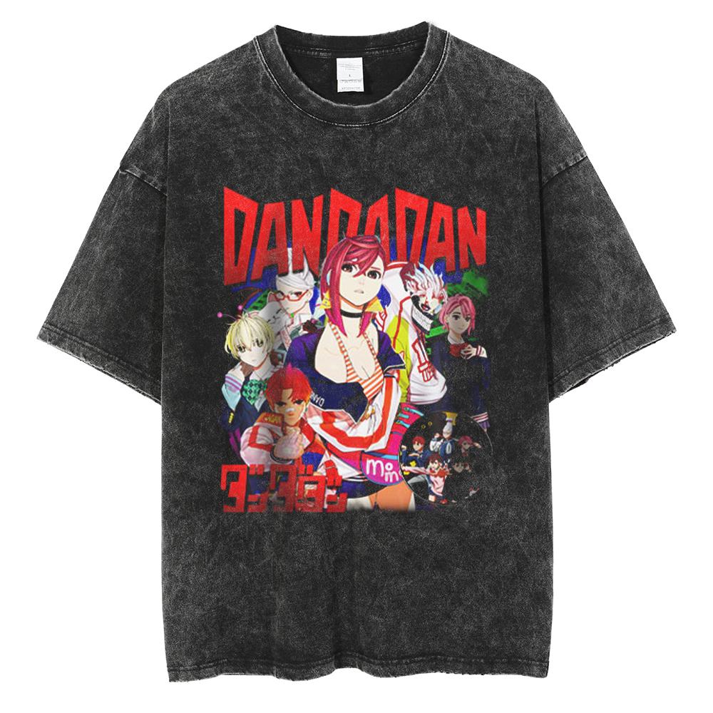 Anime Dandadan Ayase Momo Okarun Camiseta Estampada Hombre Camisetas de Algodón Lavado Camiseta Casual Oversize Harajuku Hombre Tops de Manga