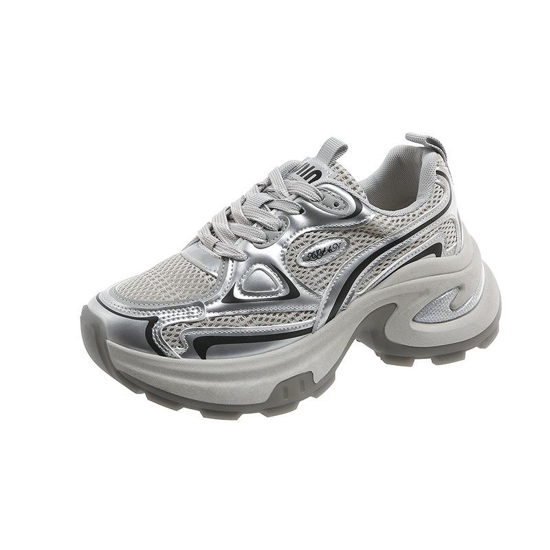 

Папины кроссовки женские туфли 2025 новые популярные летние дышащие сетчатые туфли на платформе белые повседневные спортивные туфли 40 серебряный серый