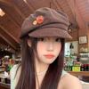 Double Button Corduroy Baseball Caps Japanese Brown Peaked Caps Octagonal Hat Keep Warm Beret Autumn Winter Painter Artist Hat