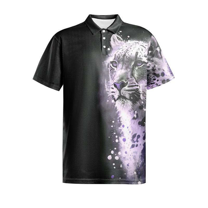 Fashionable Summer Lion Animal Series Men's Casual Versatile Short-Sleeve Turn-Down Collar Polo Shirt