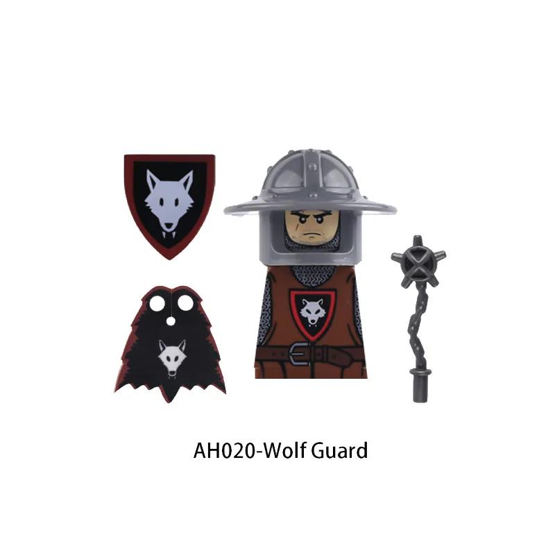 Medieval Castle MOC Building Blocks Wolf Warriors Soldier Figure Crusader Knights Horse Flag Vests Shield Weapon Toys Gifts T022