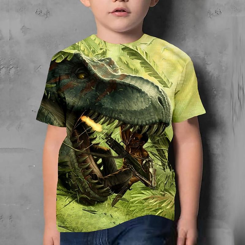 Kids Boys T shirt Tee Animal Dinosaur Short Sleeve Children Top Casual Print Cool Daily Summer Deep Army Green