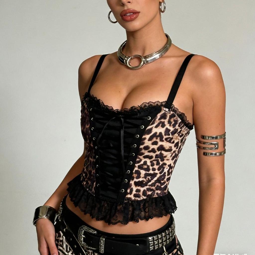Corsé Mini Camisola Gótico Europeo con Cordones de Leopardo