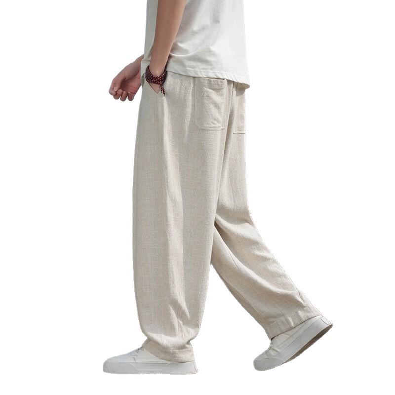 Men's Trendy Cotton and Linen Straight-leg Pants Spring and Summer New Casual Pants Large Size Wide Leg Drape