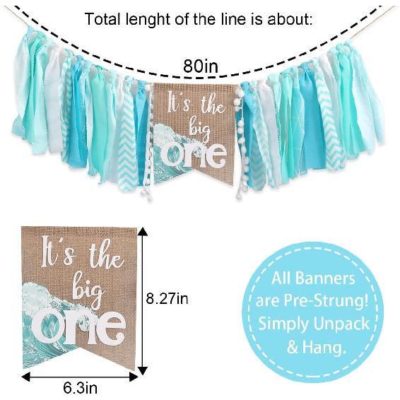 Big One Highchair Banner for 1st Birthday,First Birthday Banner for Baby Boys, Blue Highchair Banner, Pool Party Decorations for Kids Birthday, Cake