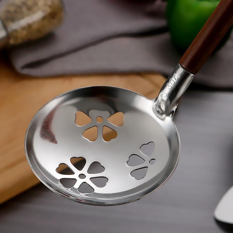 Walnut Handle Kitchen Tool 304 Stainless Steel Spatula Spoon Oil Filter Colander Kit Gadgets Anti-Scalding Cookware For Service