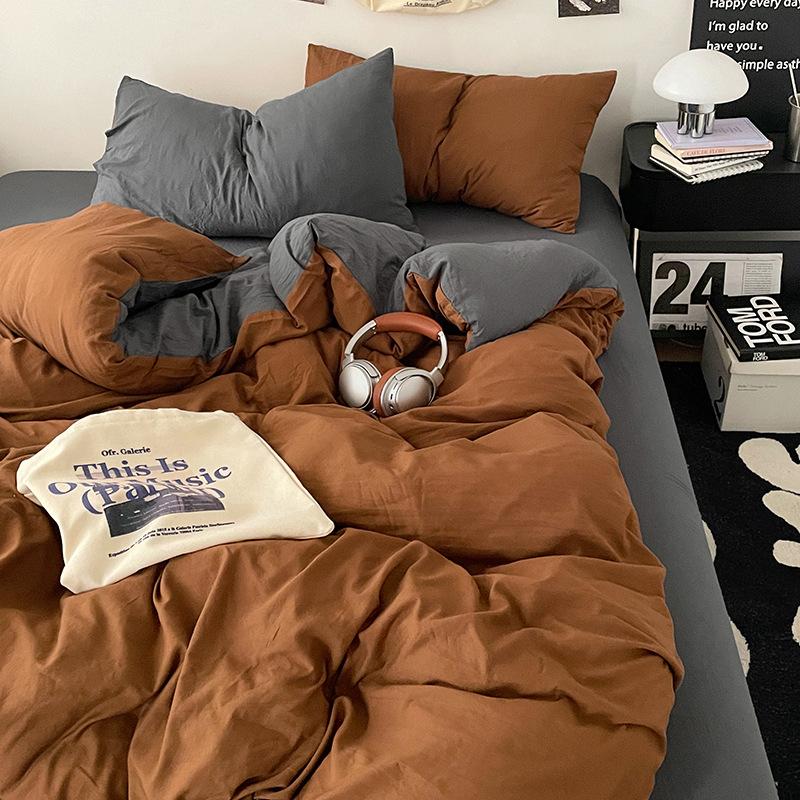 Solid Color Pure Cotton 4-Pcs Set Class A Maternal Infant Grade Naked Sleeping Sheets Quilt Cover Washed Cotton Bedding 3-Pcs Set